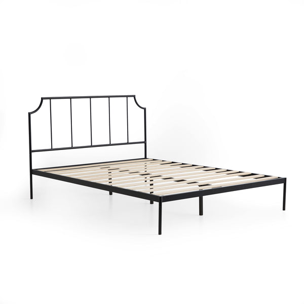 Sydney Platform Metal Bed with Scooped Accent Vertical Bar Headboard