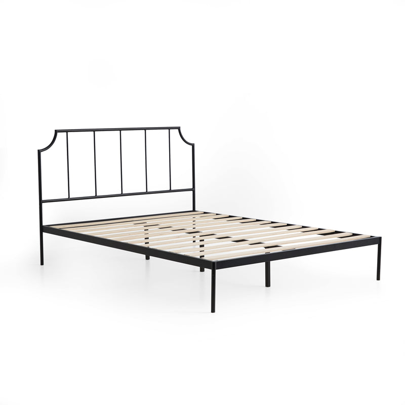 Sydney Platform Metal Bed with Scooped Accent Vertical Bar Headboard