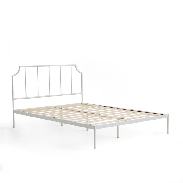 Sydney Platform Metal Bed with Scooped Accent Vertical Bar Headboard