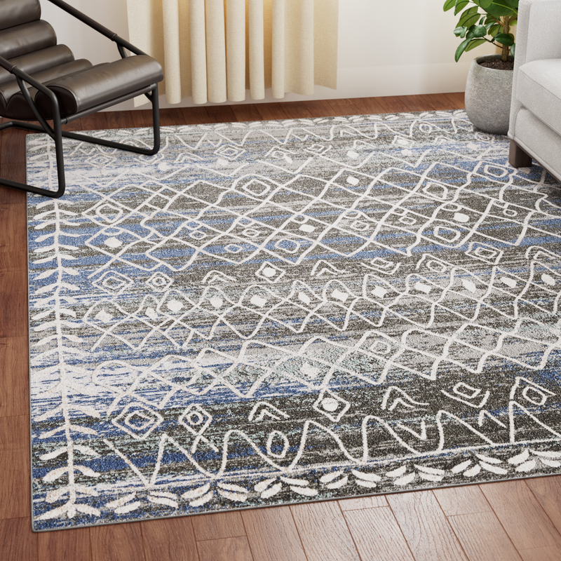 Modern Lattice Area Rug - Dark Gray and Blue