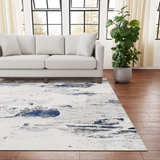 Abstract Distressed Area Rug – Navy and Cream
