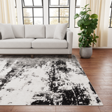 Abstract Distressed Area Rug - Black and Cream