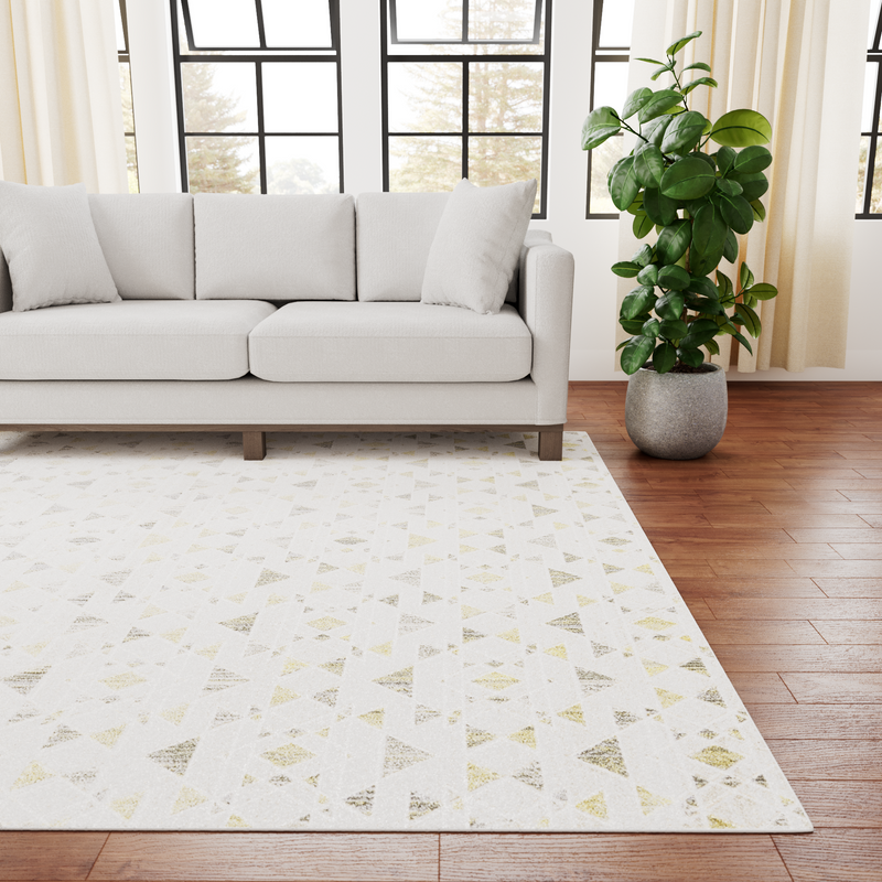 Abstract Triangle Pattern Area Rug - Cream & Gray