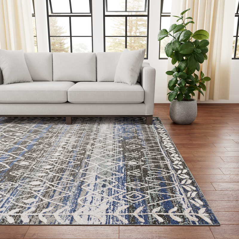 Modern Lattice Area Rug - Dark Gray and Blue