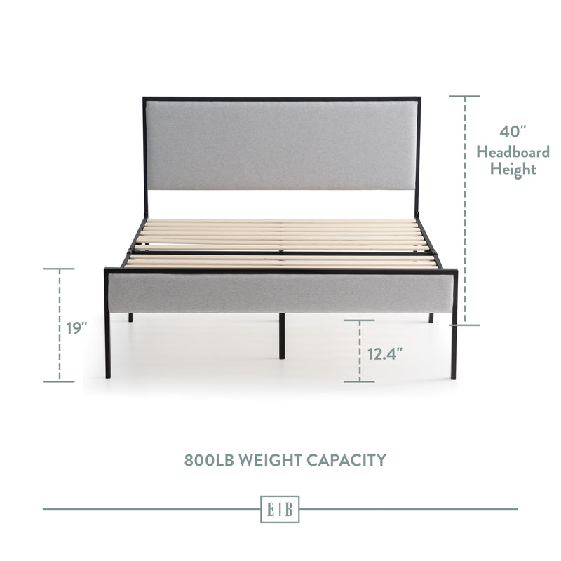 Hudson Metal Platform Bed Frame with Upholstered Headboard