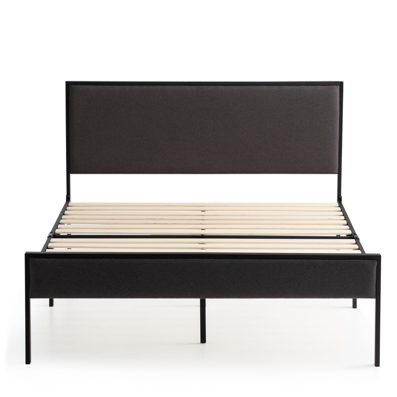 Hudson Metal Platform Bed Frame with Upholstered Headboard
