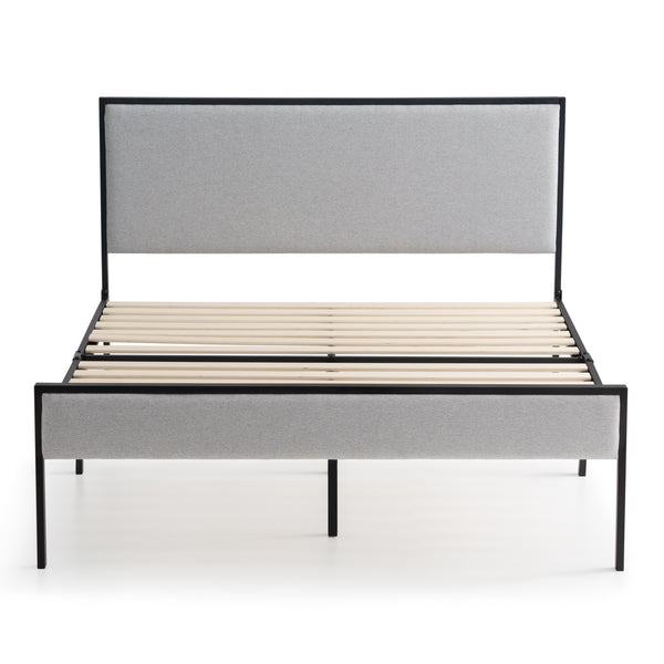 Hudson Metal Platform Bed Frame with Upholstered Headboard