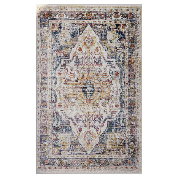 Vintage Medallion Distressed Area Rug – Blue Multi-Color