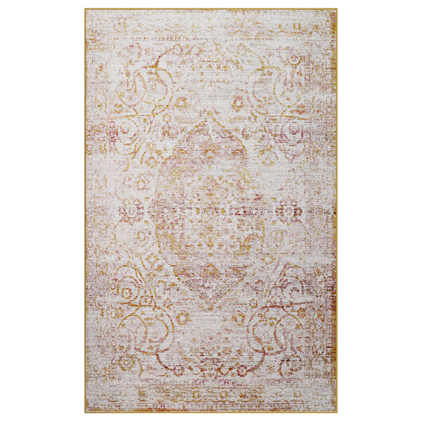 Vintage Oriental Distressed Area Rug – Cream Multi-Color