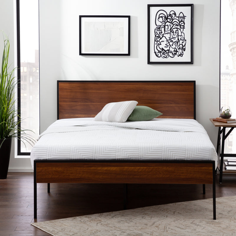 Carson Wood and Metal Platform Bed Frame with Headboard
