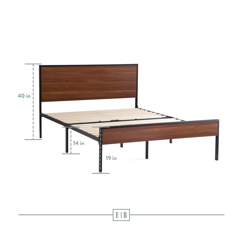 Carson Wood and Metal Platform Bed Frame with Headboard