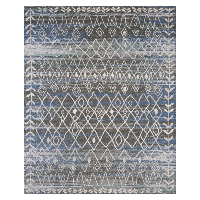 Modern Lattice Area Rug - Dark Gray and Blue