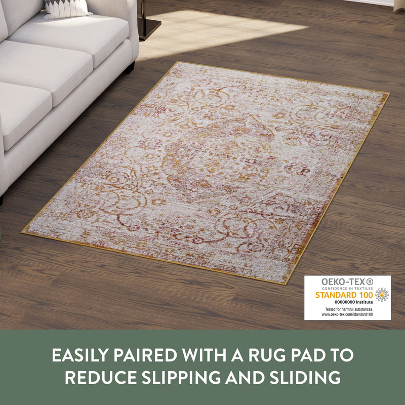 Vintage Oriental Distressed Area Rug – Cream Multi-Color